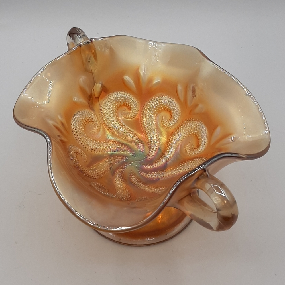 Vintage Dugan Marigold Carnival Glass Question Mark Pedestal Candy Dish